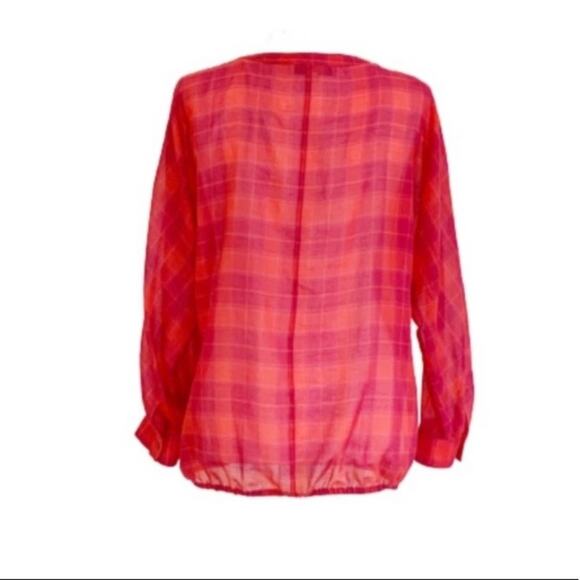 LOFT Blouse Top V-Neck Sheer Purple Orange Plaid Blouse Top Size Small - Picture 9 of 10